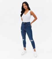 New Look Petite Blue Ripped High Waist Hallie Super Skinny Jeans
